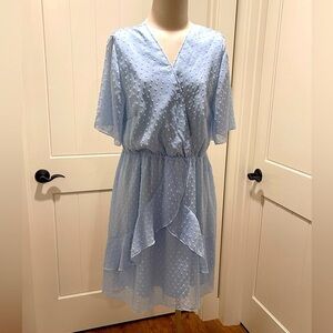 NWT Blue Swiss Dot Faux Wrap Dress X-Large  - Belong To Fashion Beauty Merriness